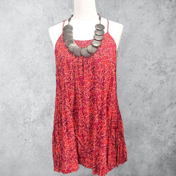 Glam & Fame Dress Women's Medium  Sleeveless Red Pink Orange Printed Mini with M - Picture 1 of 13